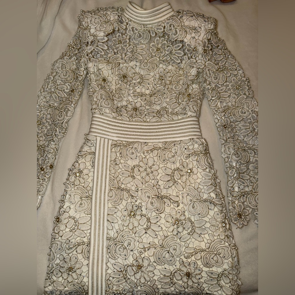 Zhivago White and Gold Lace Mini Dress
